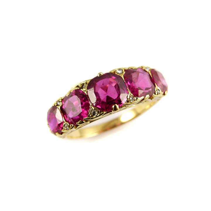 Antique five stone Burma ruby ring
